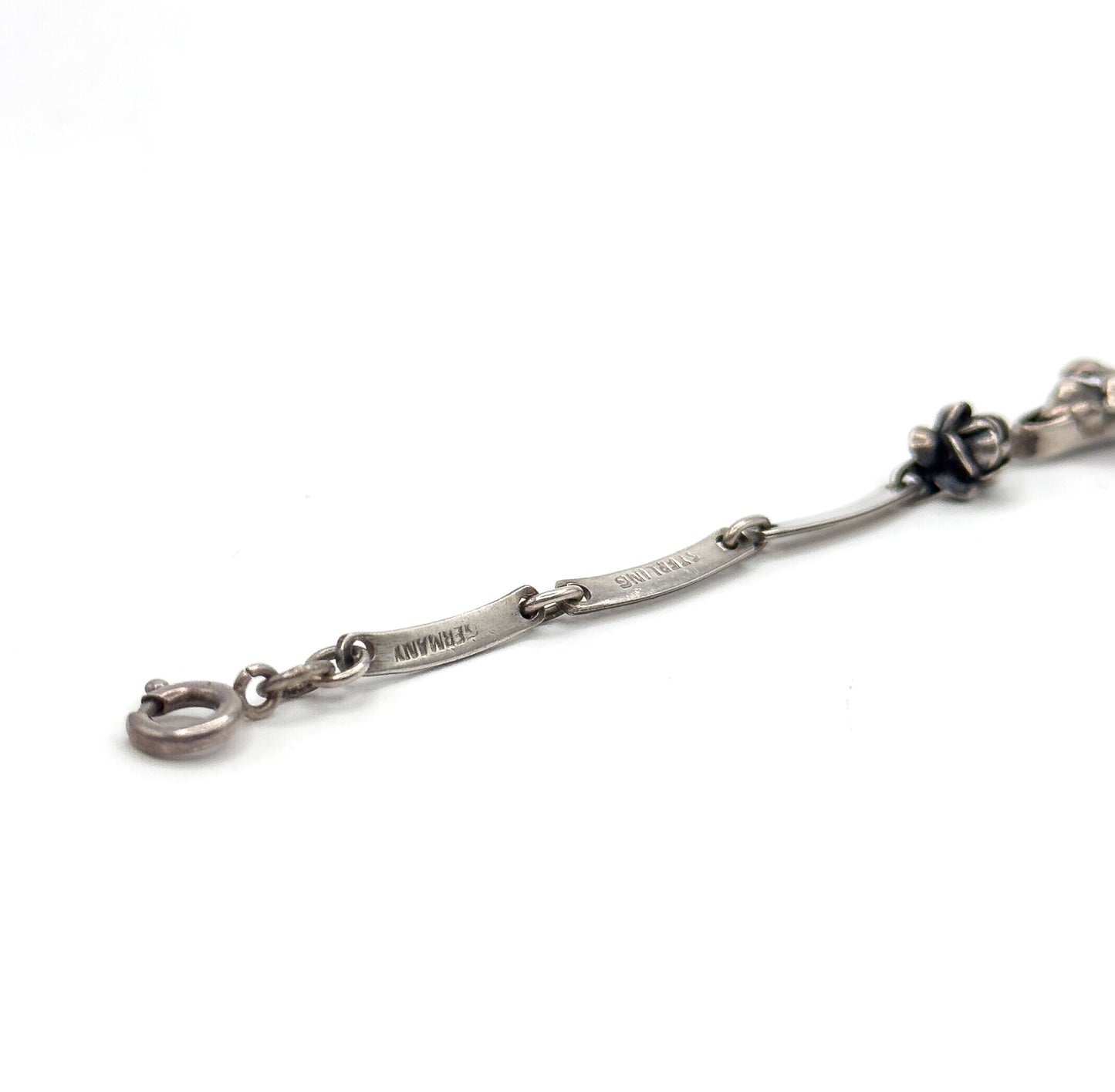Art Deco German Blue Chalcedony Cabochon Bracelet in Sterling Silver
