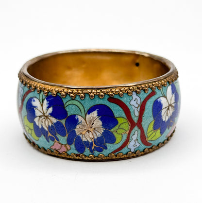 Vintage Cloisonné Enamel Floral Bangle Bracelet