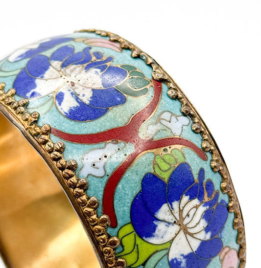 Vintage Cloisonné Enamel Floral Bangle Bracelet