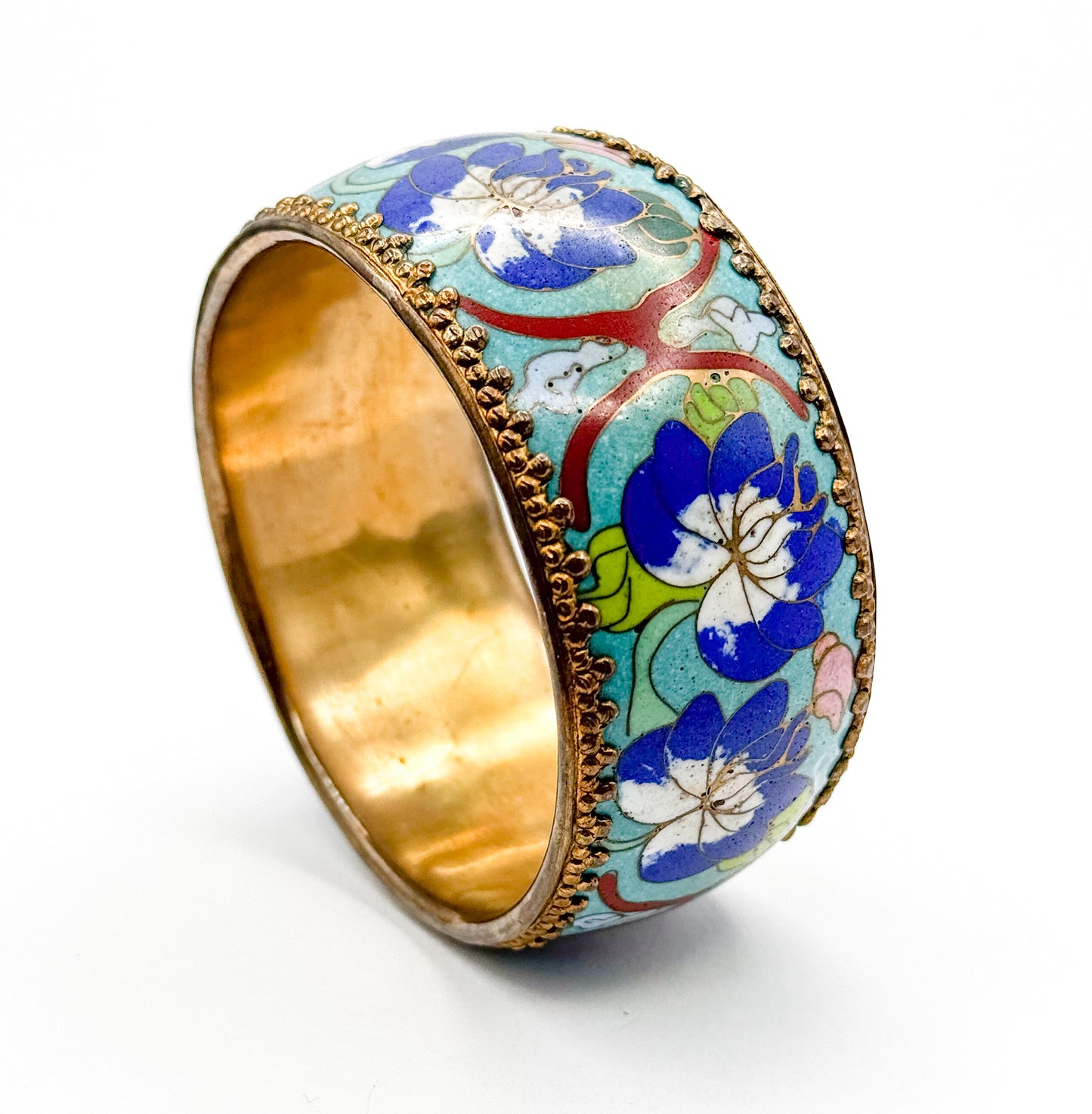 Vintage Cloisonné Enamel Floral Bangle Bracelet