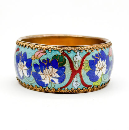 Vintage Cloisonné Enamel Floral Bangle Bracelet