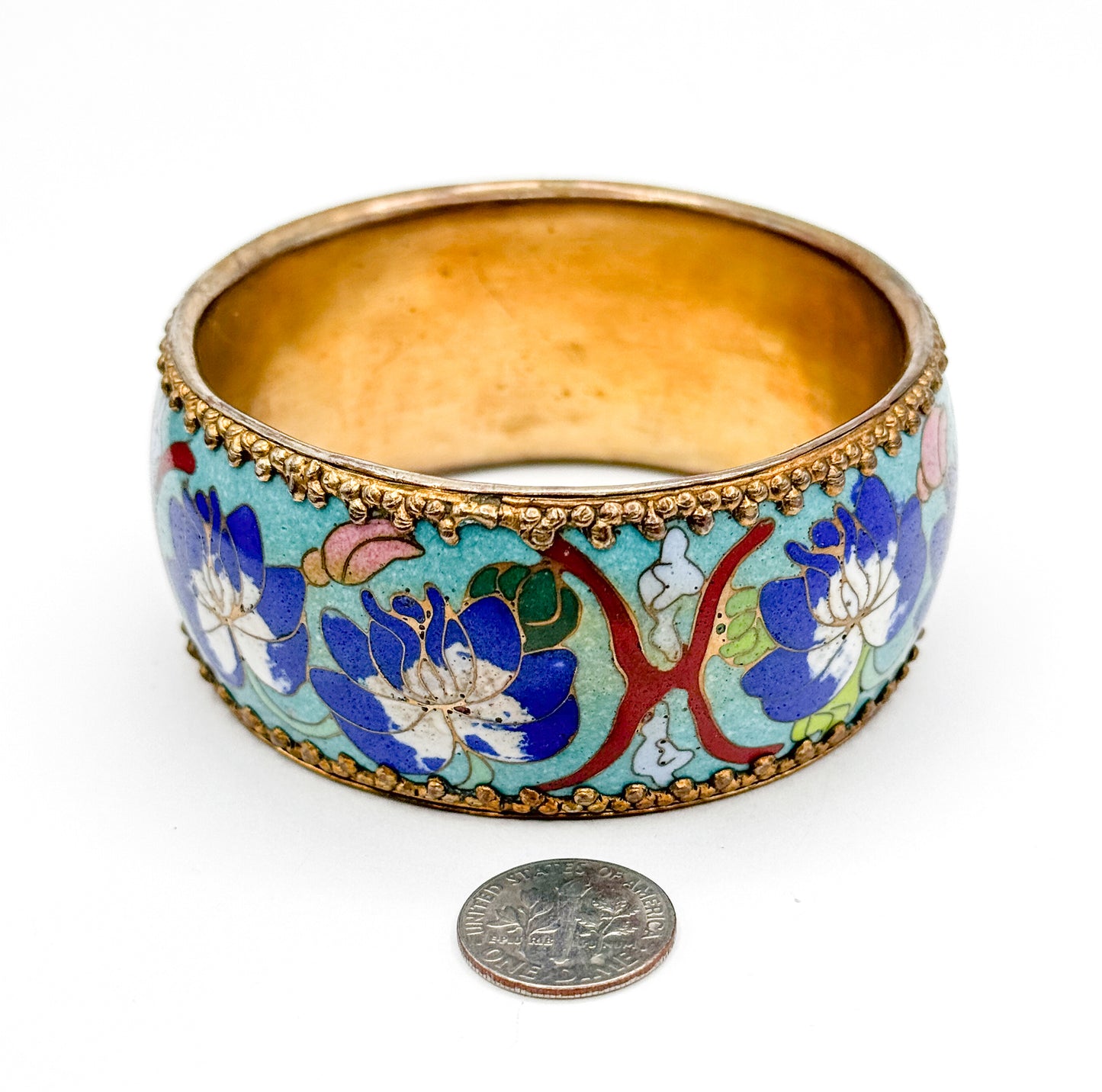 Vintage Cloisonné Enamel Floral Bangle Bracelet
