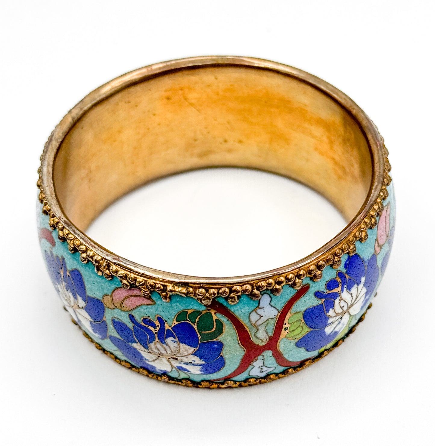 Vintage Cloisonné Enamel Floral Bangle Bracelet