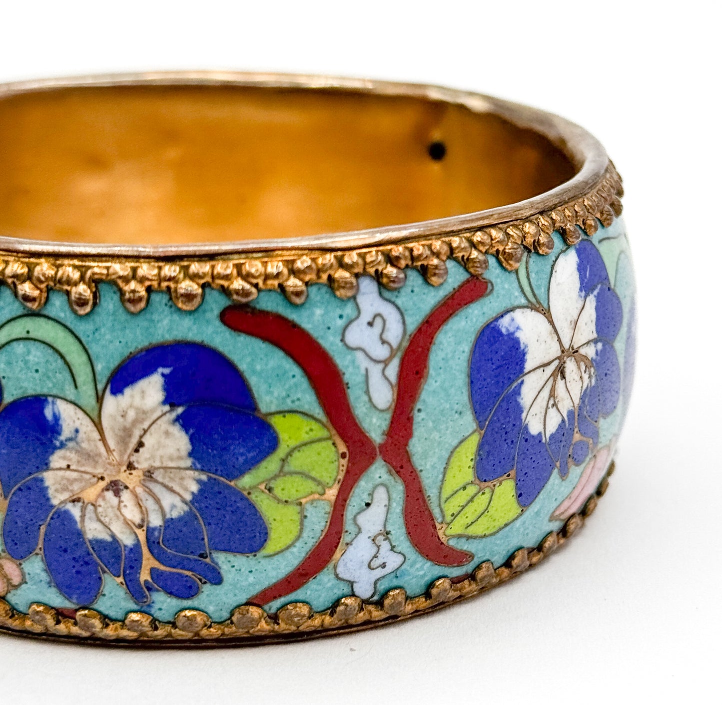 Vintage Cloisonné Enamel Floral Bangle Bracelet