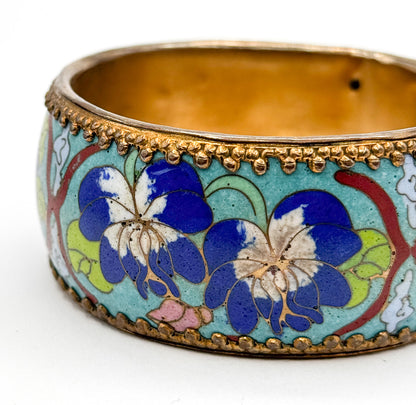 Vintage Cloisonné Enamel Floral Bangle Bracelet
