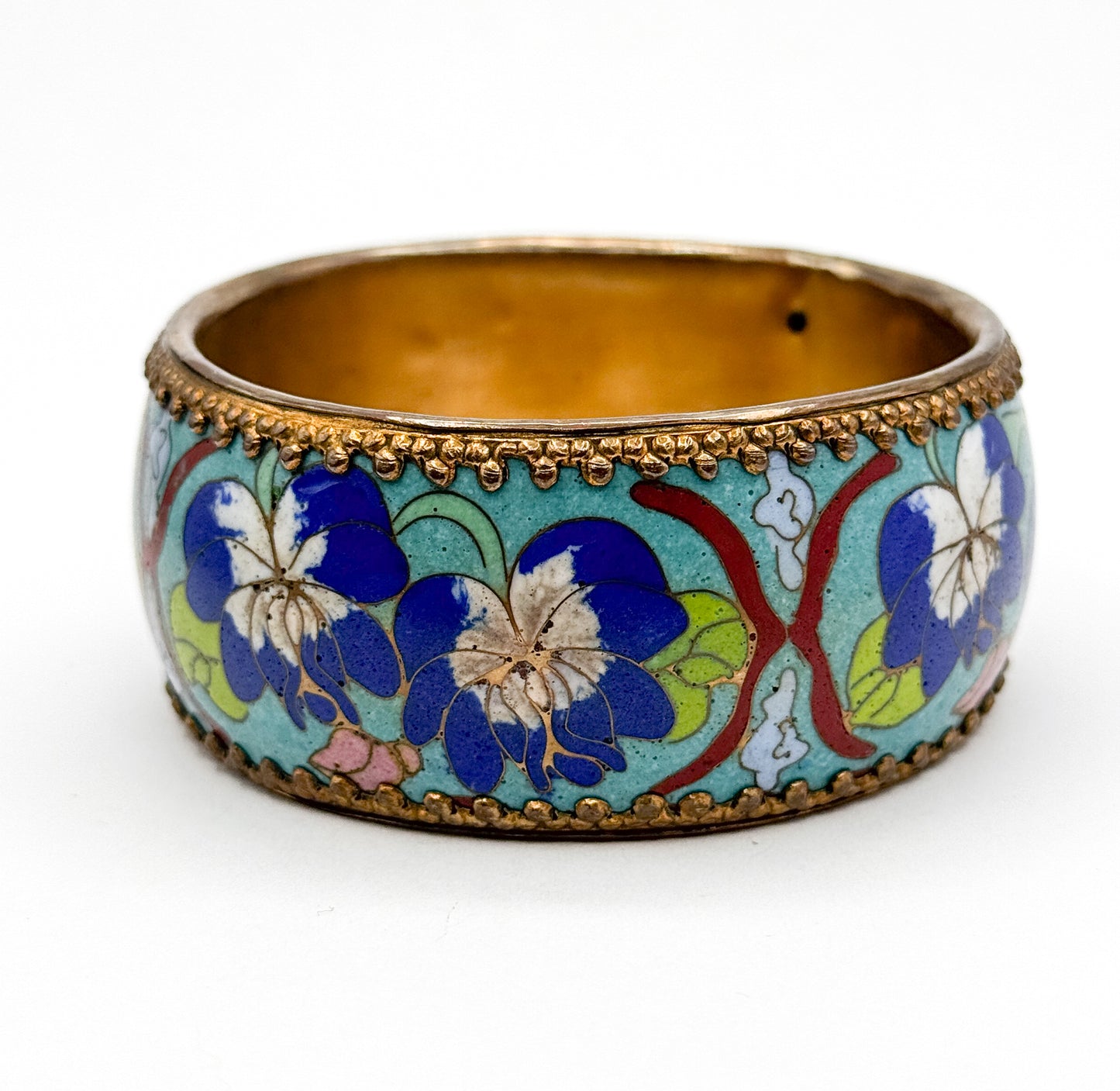 Vintage Cloisonné Enamel Floral Bangle Bracelet