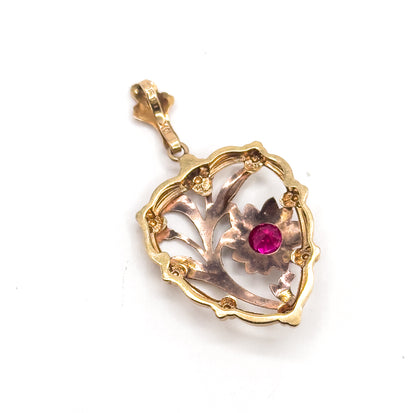 Mid-Century Synthetic Ruby Heart Pendant in 10K Gold