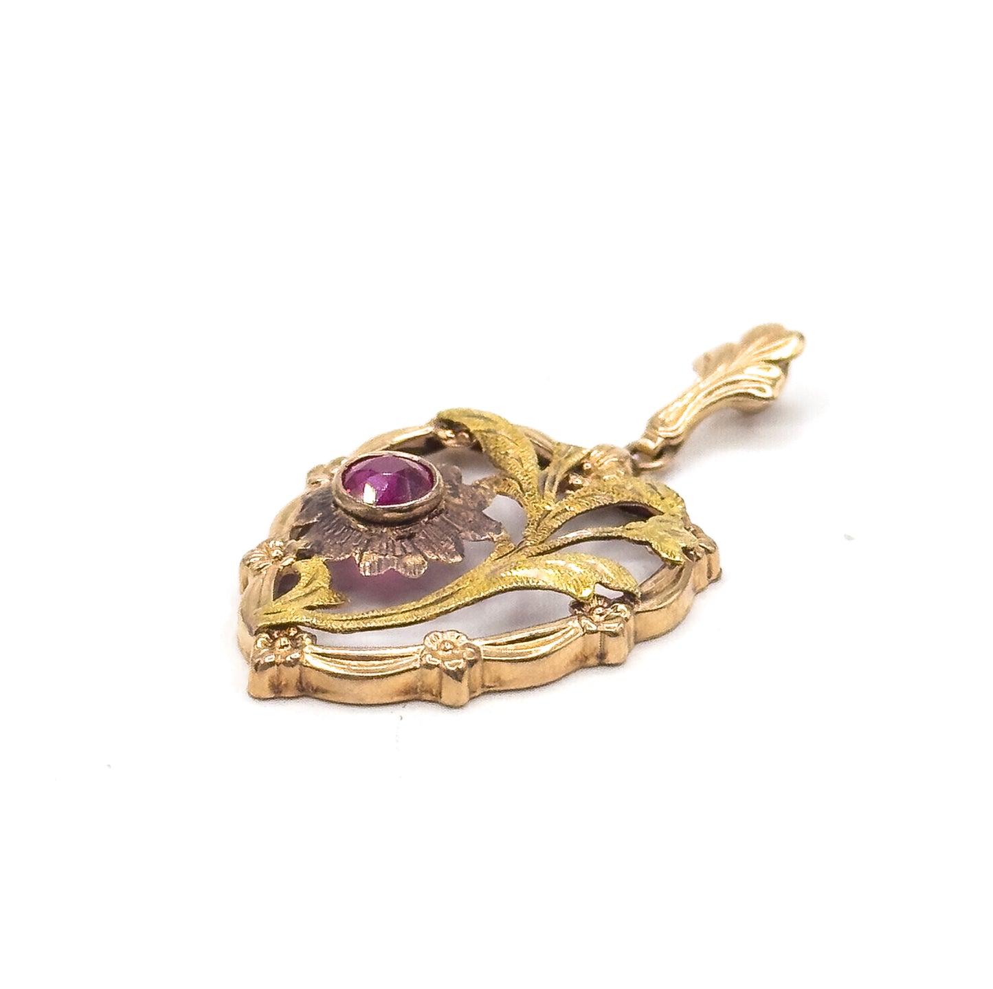 Mid-Century Synthetic Ruby Heart Pendant in 10K Gold