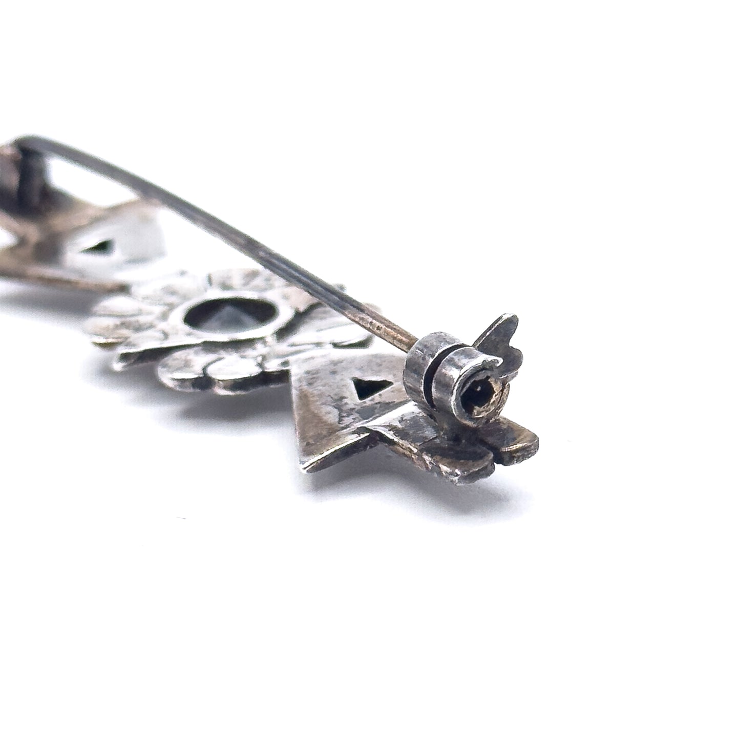 Vintage Blue Topaz & Marcasite Brooch in Sterling Silver