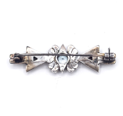 Vintage Blue Topaz & Marcasite Brooch in Sterling Silver