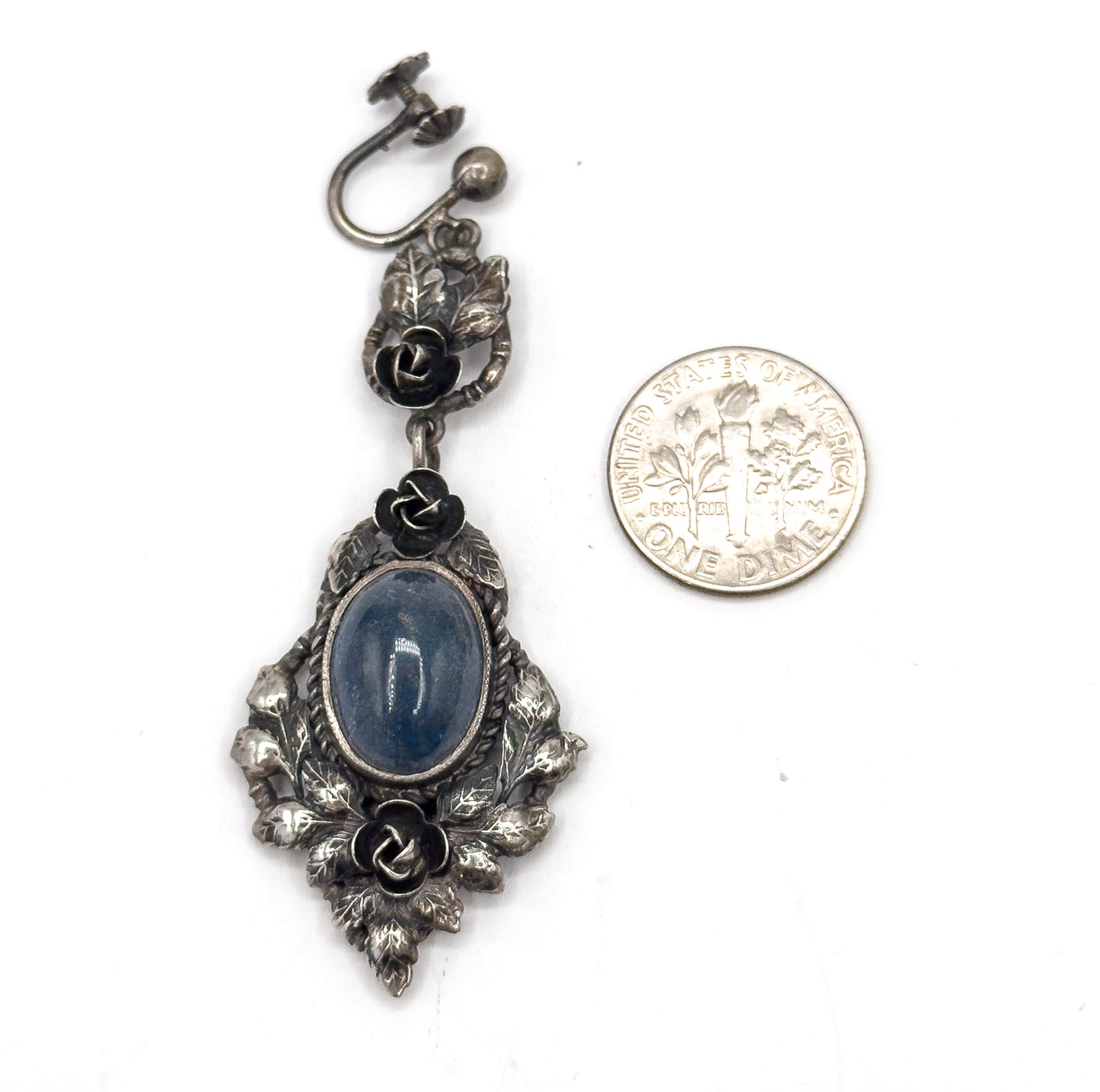 Handmade Blue Cabochon Floral Earrings in Sterling Silver