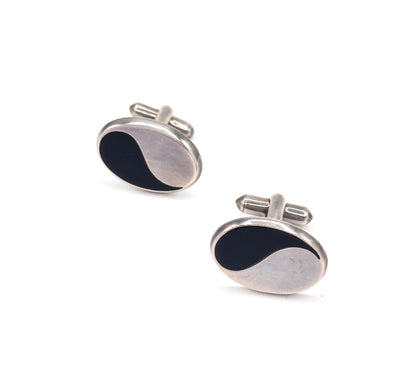 Mid-Century Yin & Yang Enamel Cufflinks in 970 Silver by Antonio Pineda