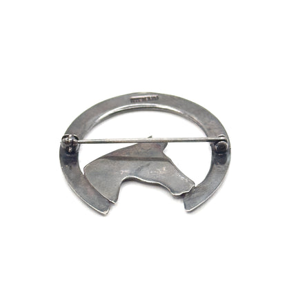 Vintage Enamel Horse & Horseshoe Brooch in Sterling Silver