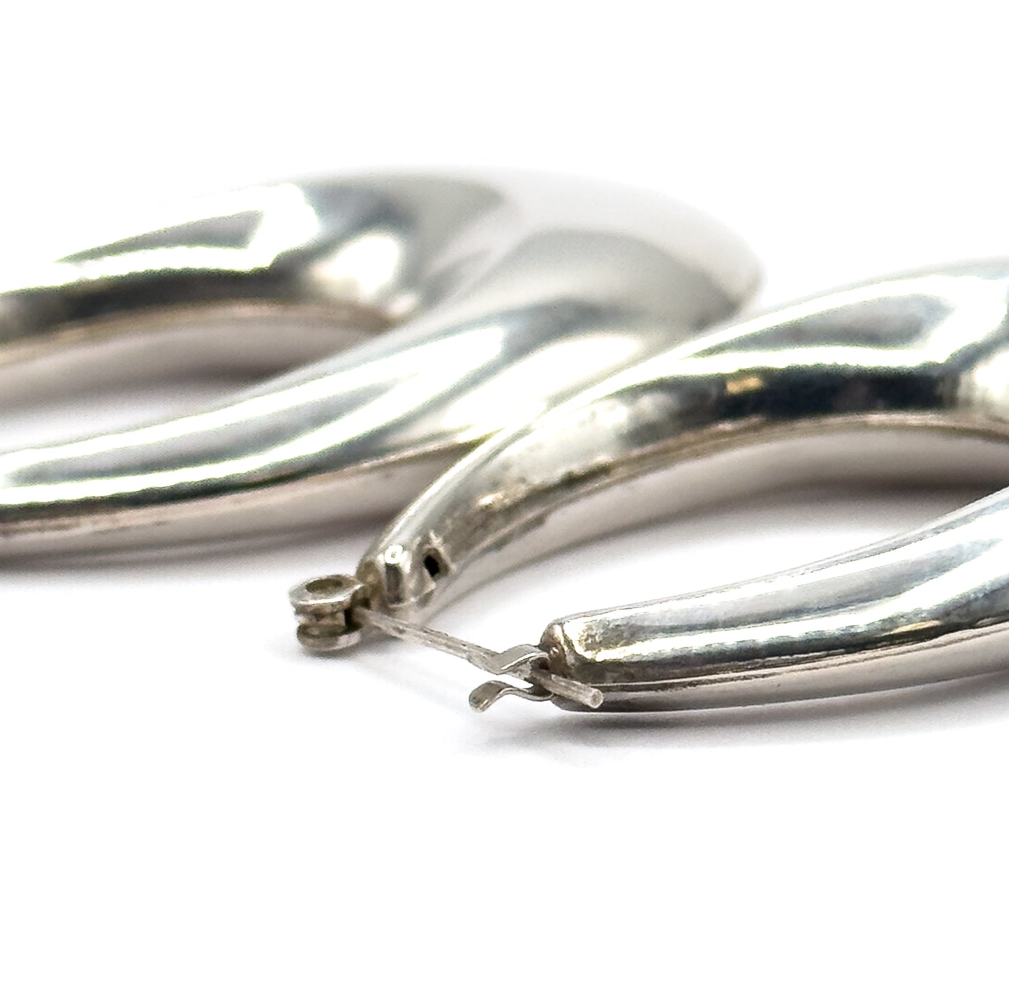 Late 20th Century Elongated Puffy Hoop Earrings in Sterling Silver
