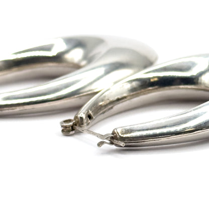 Late 20th Century Elongated Puffy Hoop Earrings in Sterling Silver