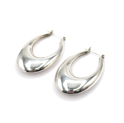 Late 20th Century Elongated Puffy Hoop Earrings in Sterling Silver