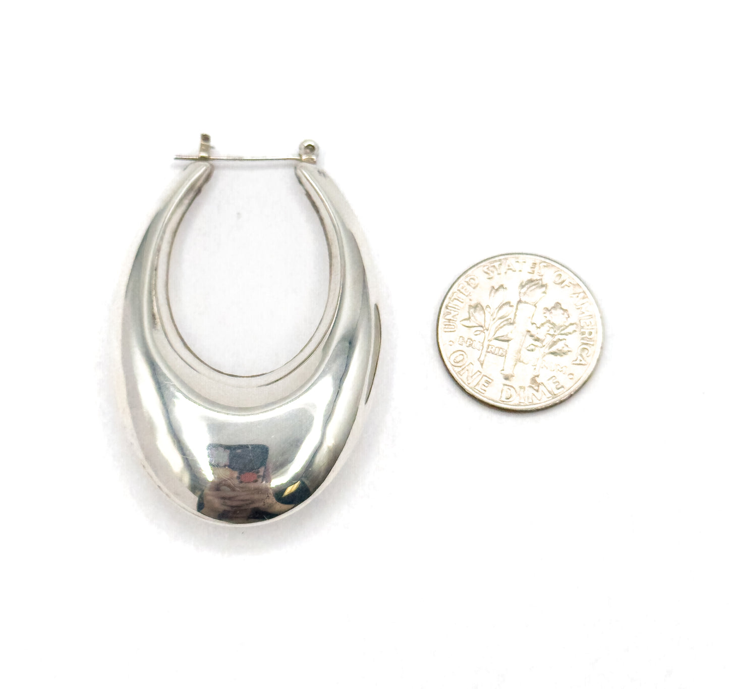 Late 20th Century Elongated Puffy Hoop Earrings in Sterling Silver