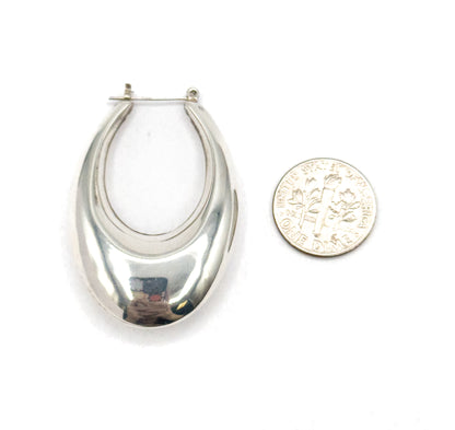 Late 20th Century Elongated Puffy Hoop Earrings in Sterling Silver