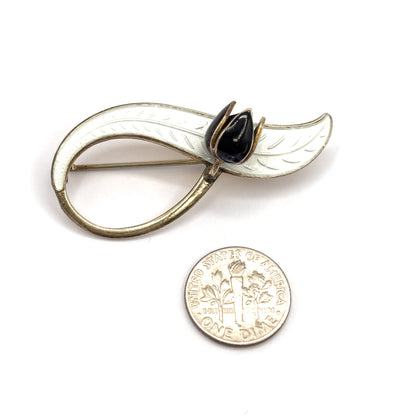 Retro Aksel Holmsen Enamel Lily of the Valley Brooch in Sterling Silver