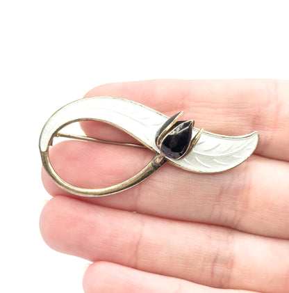 Retro Aksel Holmsen Enamel Lily of the Valley Brooch in Sterling Silver