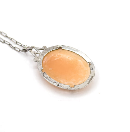 Art Deco Carved Shell Cameo Necklace in Sterling Silver