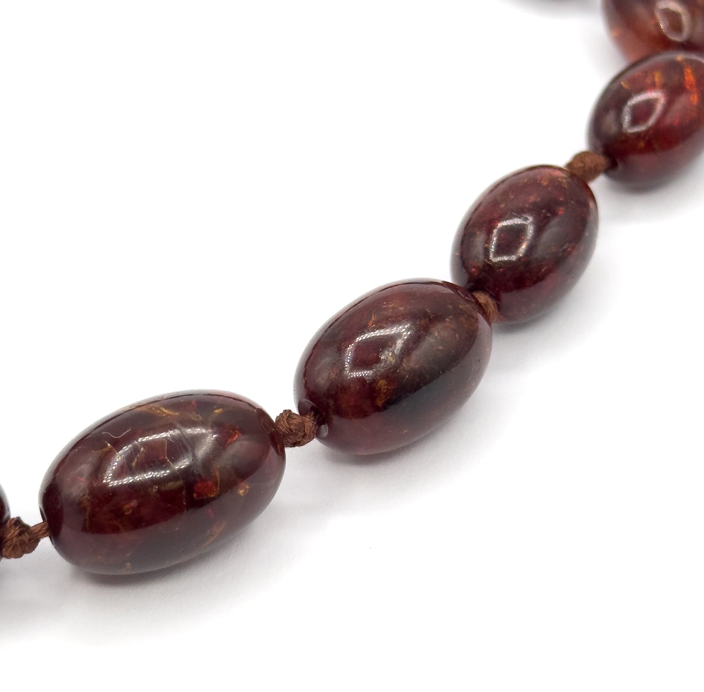 Antique Red Amber Bead Necklace in 15K Gold
