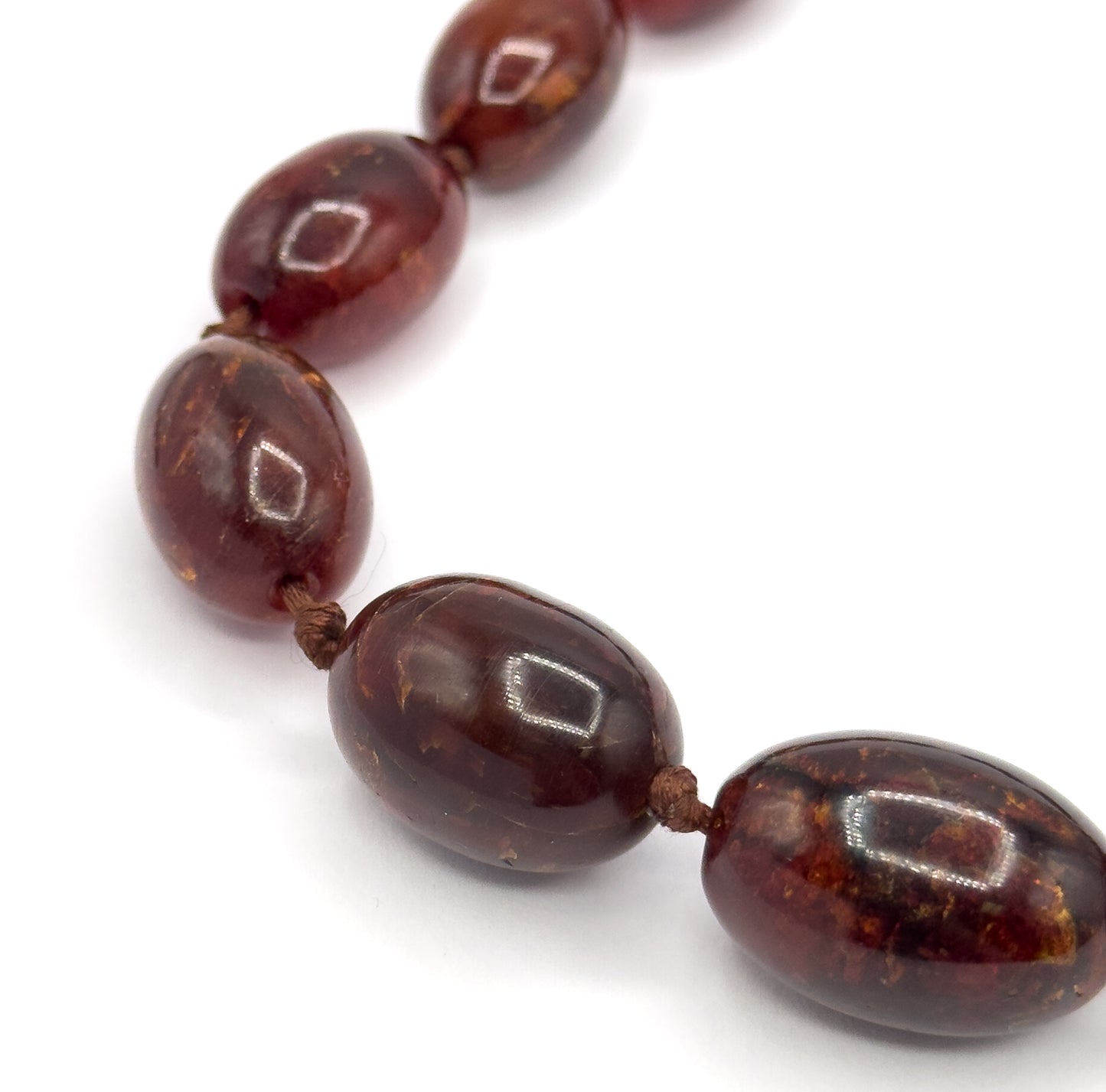 Antique Red Amber Bead Necklace in 15K Gold