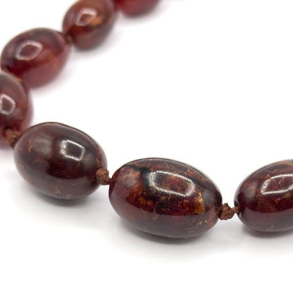 Antique Red Amber Bead Necklace in 15K Gold