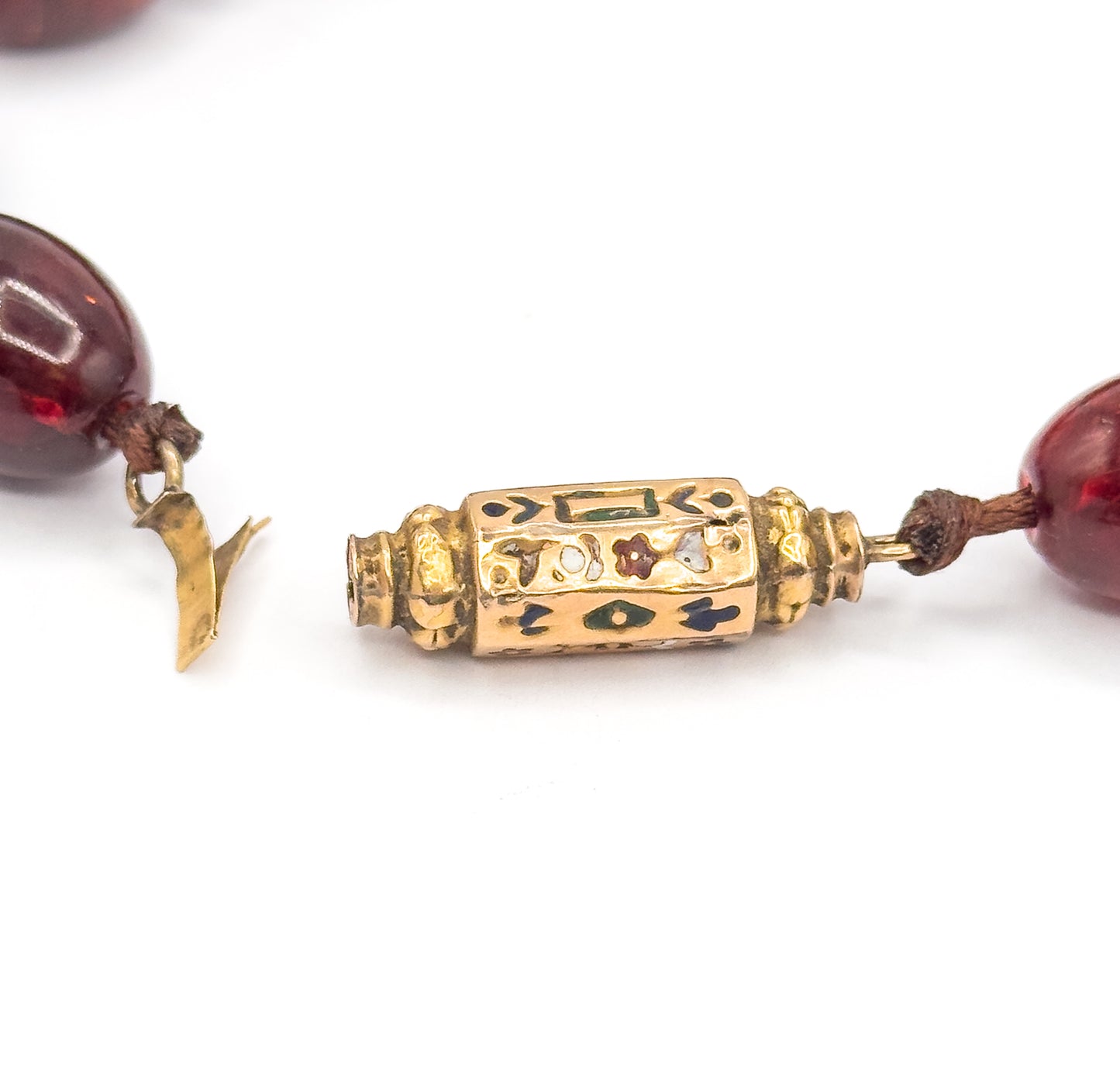 Antique Red Amber Bead Necklace in 15K Gold