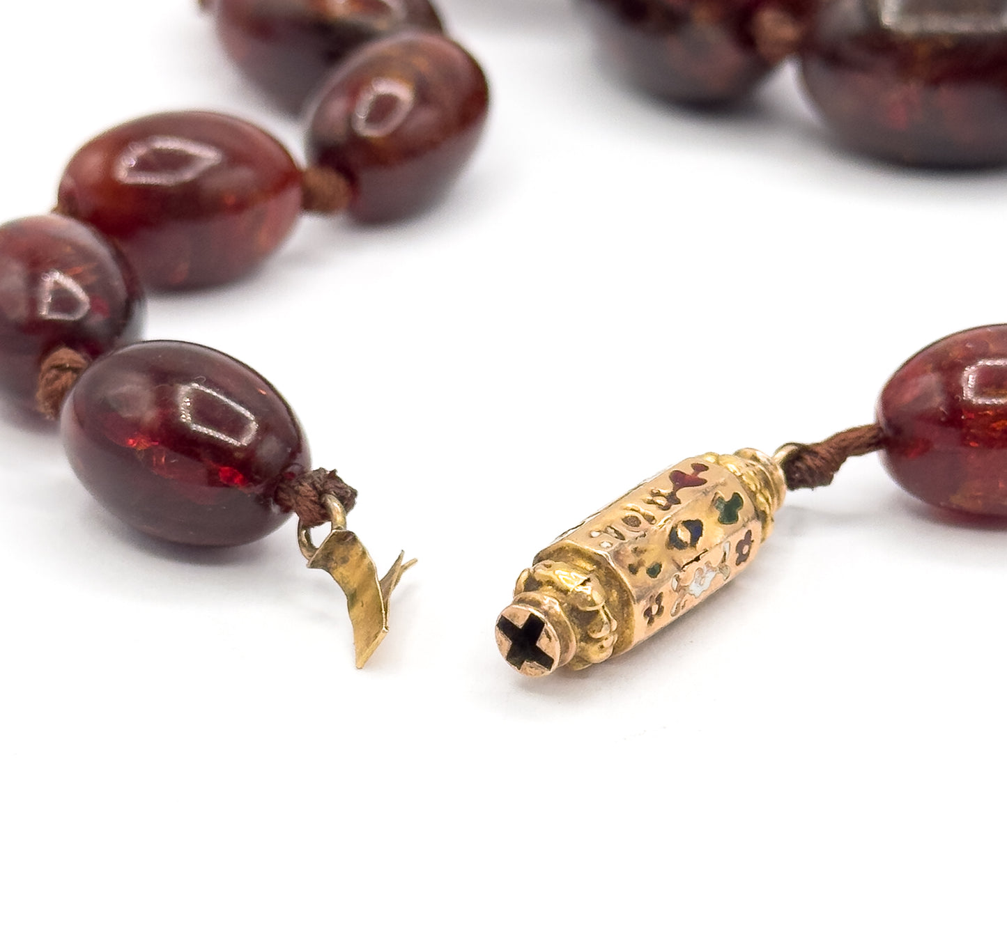 Antique Red Amber Bead Necklace in 15K Gold