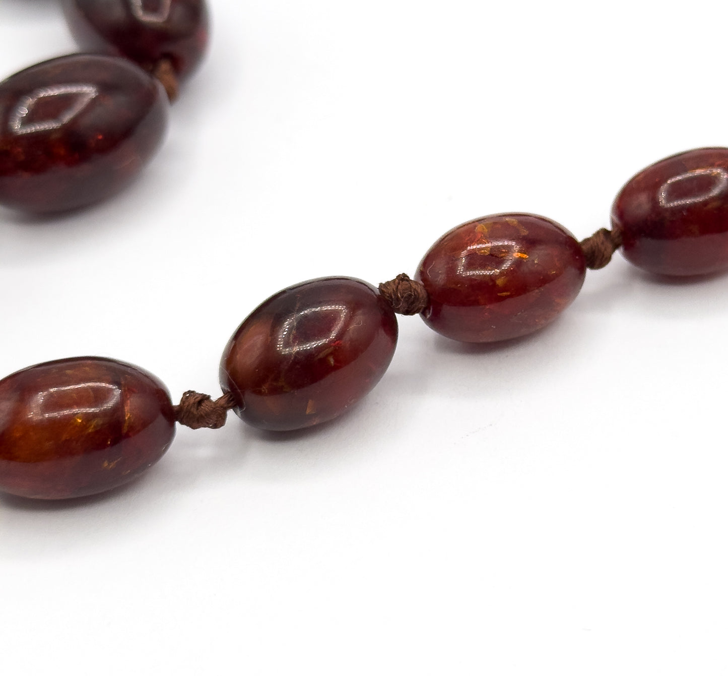 Antique Red Amber Bead Necklace in 15K Gold