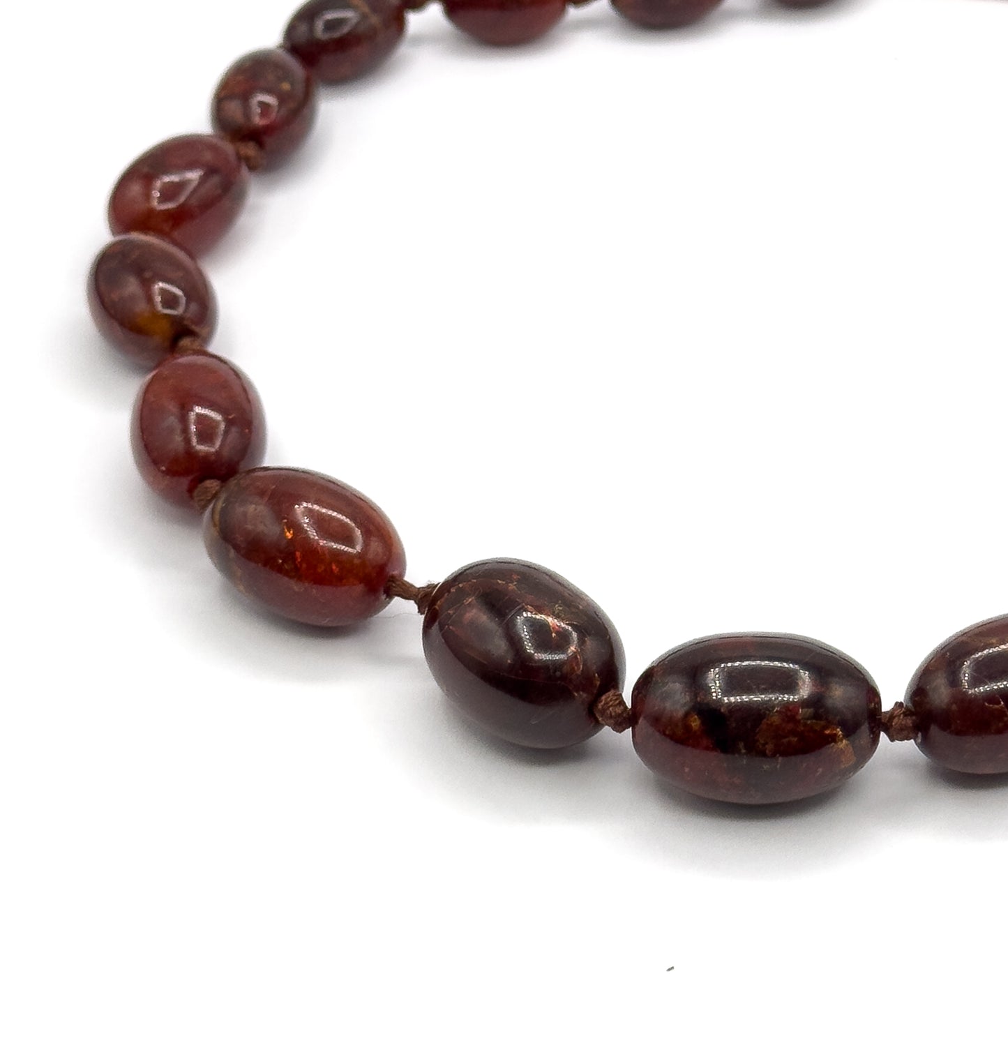 Antique Red Amber Bead Necklace in 15K Gold