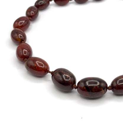 Antique Red Amber Bead Necklace in 15K Gold
