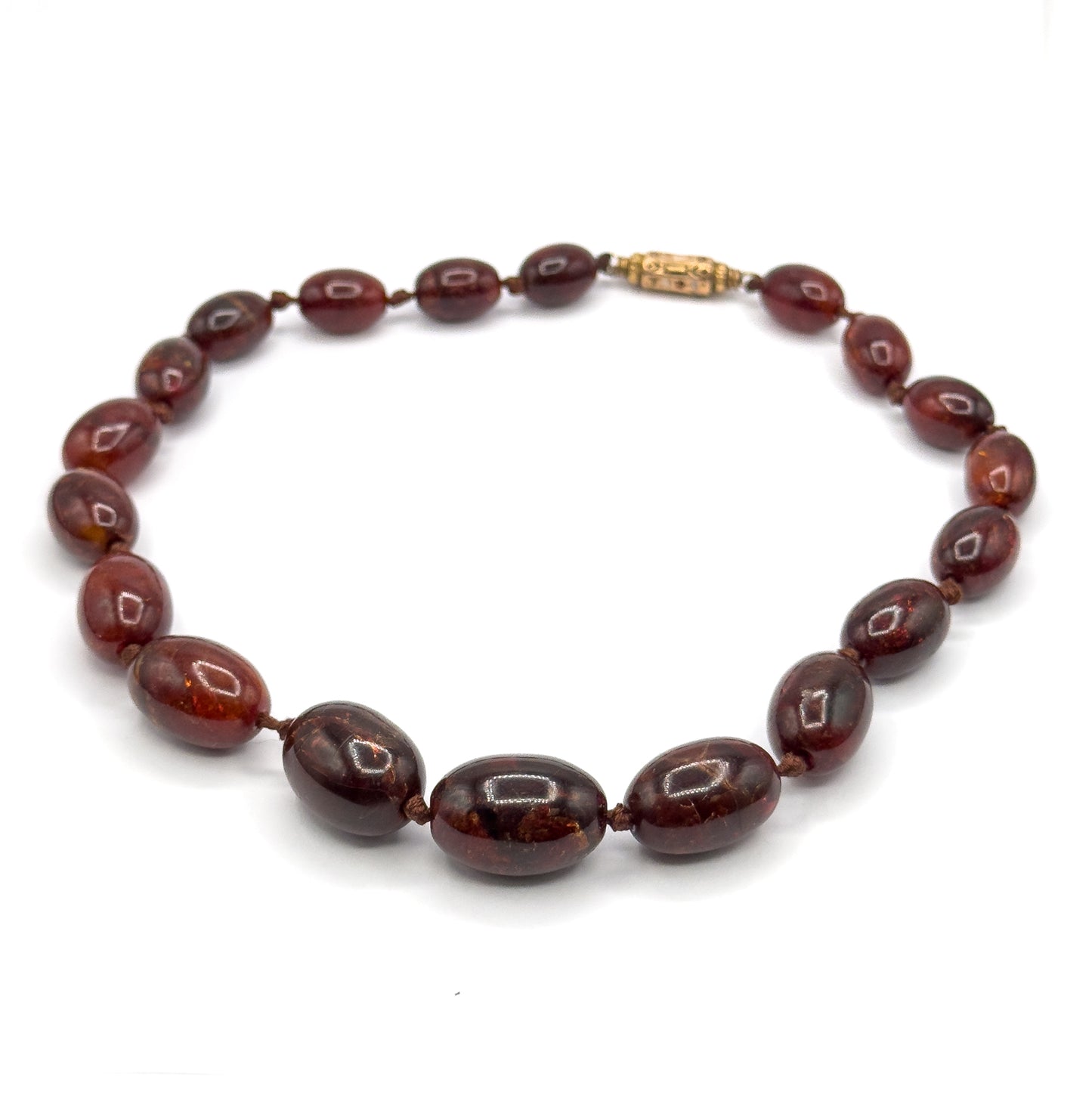 Antique Red Amber Bead Necklace in 15K Gold