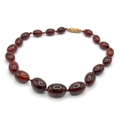 Antique Red Amber Bead Necklace in 15K Gold