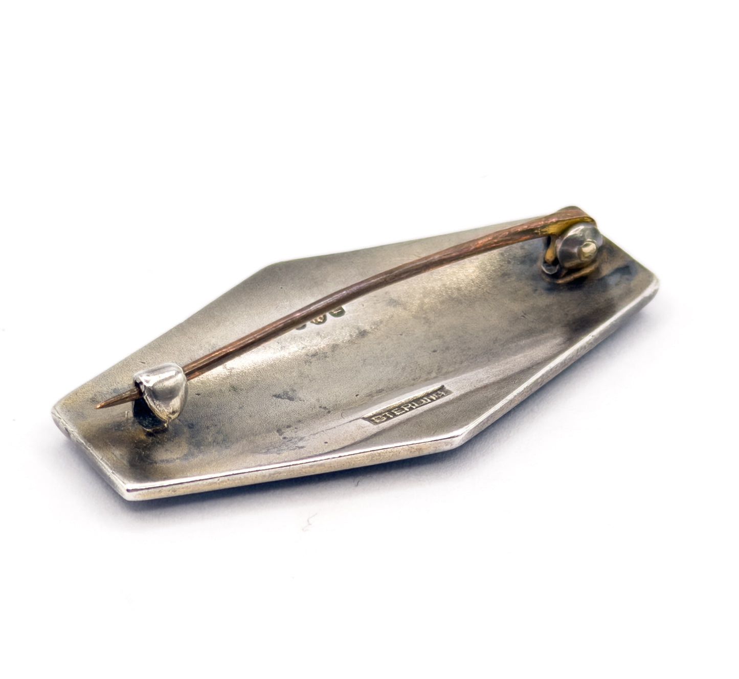 Art Deco Cornflower Blue Enamel Brooch in Sterling Silver