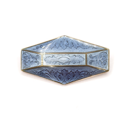 Art Deco Cornflower Blue Enamel Brooch in Sterling Silver