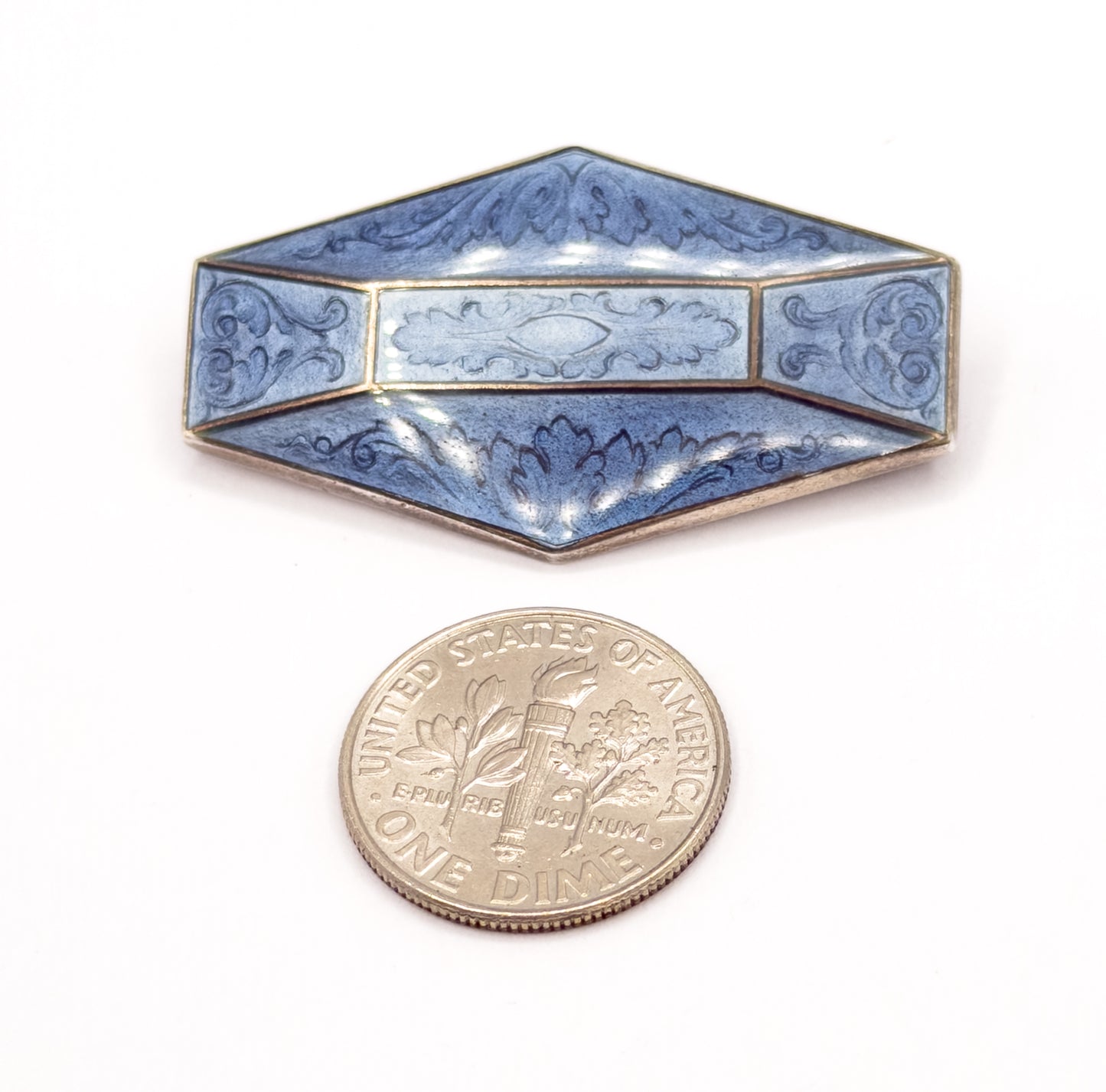 Art Deco Cornflower Blue Enamel Brooch in Sterling Silver