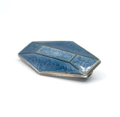 Art Deco Cornflower Blue Enamel Brooch in Sterling Silver