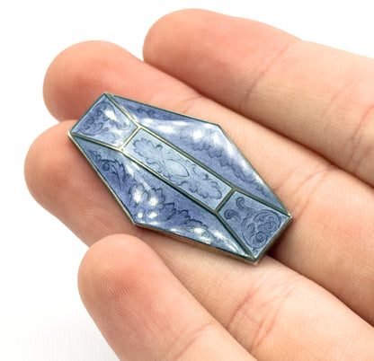 Art Deco Cornflower Blue Enamel Brooch in Sterling Silver