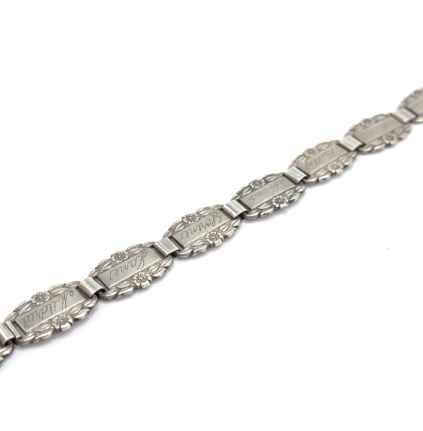 Mid-Century Forget-Me-Not Floral Station Bracelet in Sterling Silver