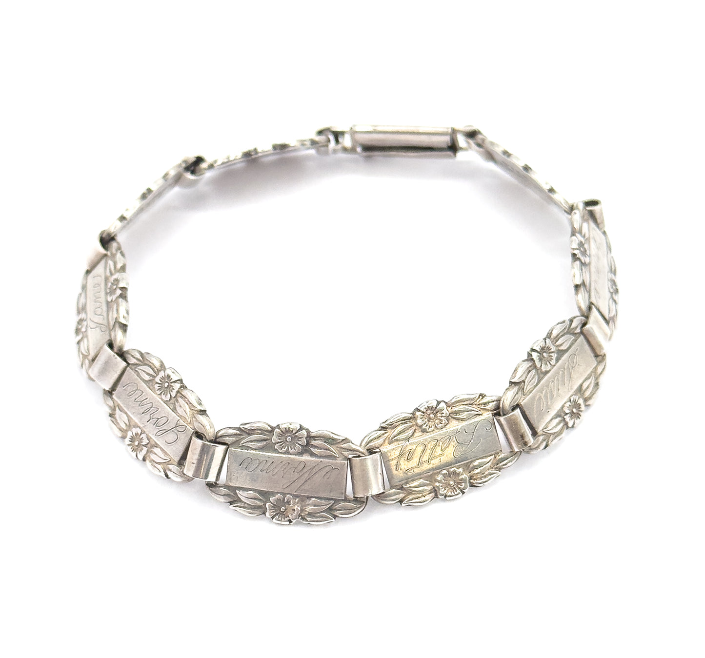 Mid-Century Forget-Me-Not Floral Station Bracelet in Sterling Silver