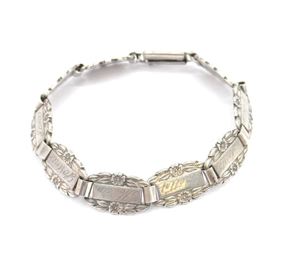 Mid-Century Forget-Me-Not Floral Station Bracelet in Sterling Silver