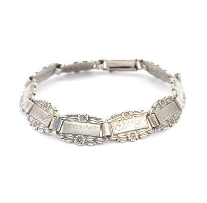 Mid-Century Forget-Me-Not Floral Station Bracelet in Sterling Silver