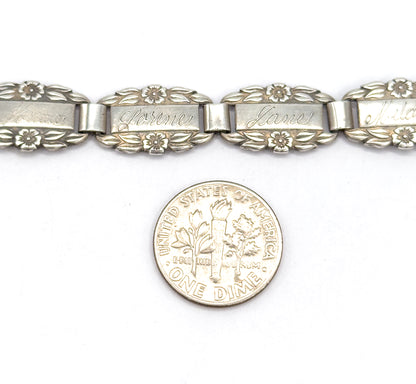 Mid-Century Forget-Me-Not Floral Station Bracelet in Sterling Silver