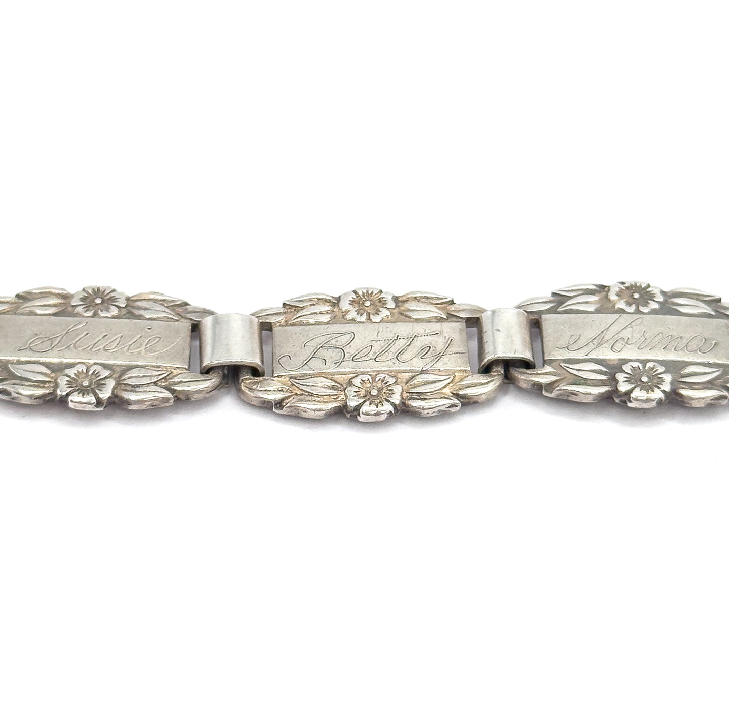 Mid-Century Forget-Me-Not Floral Station Bracelet in Sterling Silver