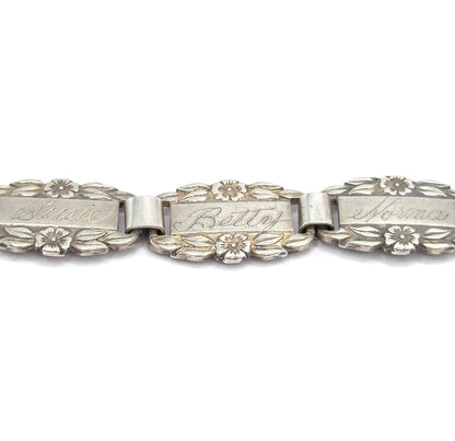 Mid-Century Forget-Me-Not Floral Station Bracelet in Sterling Silver