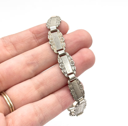 Mid-Century Forget-Me-Not Floral Station Bracelet in Sterling Silver