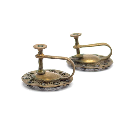 Antique Enamel & Cut Steel Screw Back Flower Earrings
