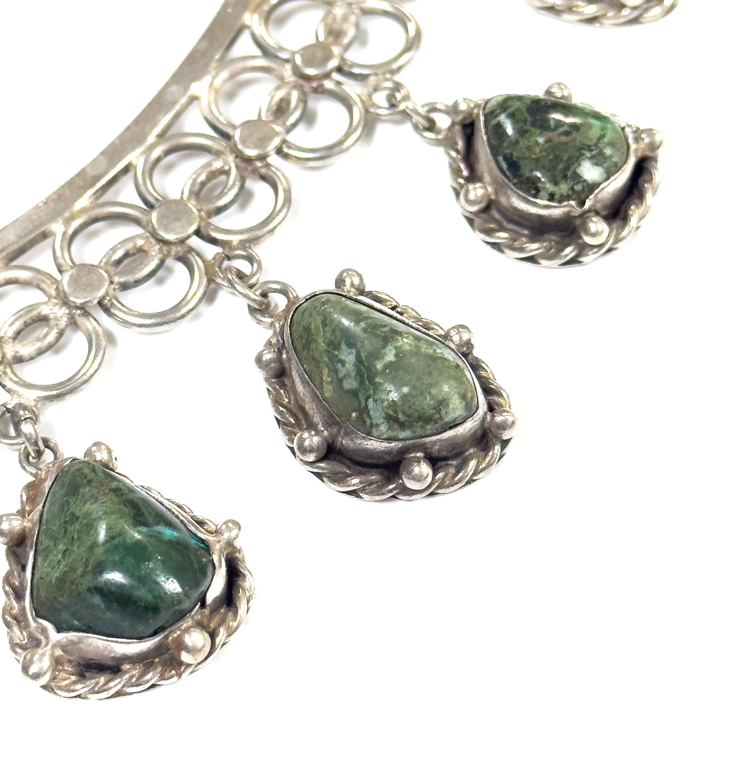 Mid-Century Green Quartz Cabochon Necklace in Sterling Silver